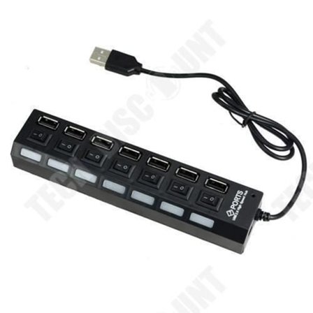 USB HUB - TD - Förlängning 7 portar - USB 2.0 - Ljusindikator - Färg Svart