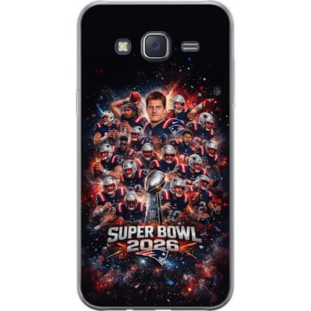 Kompatibel Mobilcover til Samsung Galaxy J5 Super Bowl 2026 plakat med New England Patriots og NFL-pokal i eksplosiv sportsdesign