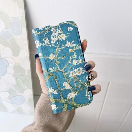 Fodral för iPhone 16 E Blooming Apricot Blossom - Plånboksfodral RFID-blockerande plånbok med korthållare Spänne Kreativt helkroppsskydd