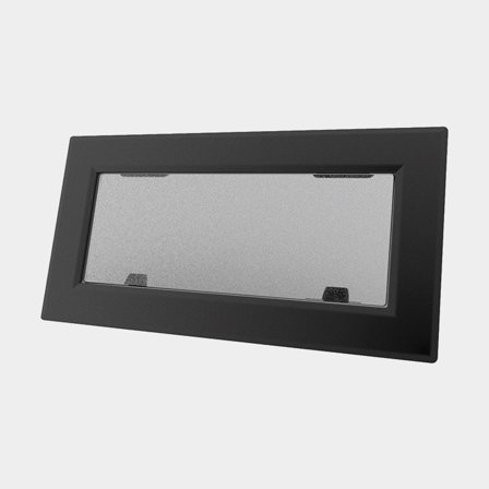 Portlight Lewmar Flush Mitre 4, kitkasaranoilla, 180°, 171 x 626 mm (asennusaukko), 190 x 645 mm (ulkomitat), musta/harmaa