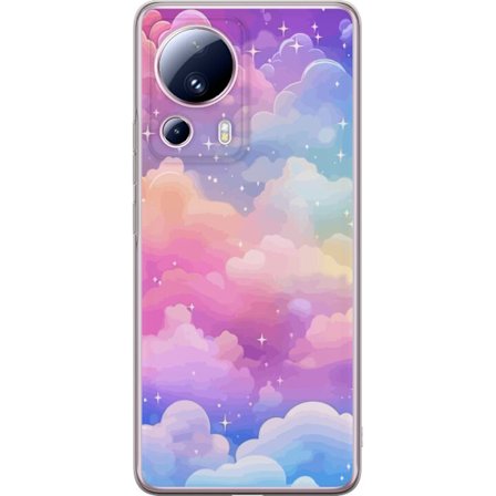 Kompatibelt Mobildeksel til Xiaomi 13 Lite Søt enhjørning med regnbuefarget hår mot en stjernebelagt pastellbakgrunn i kawaii-stil