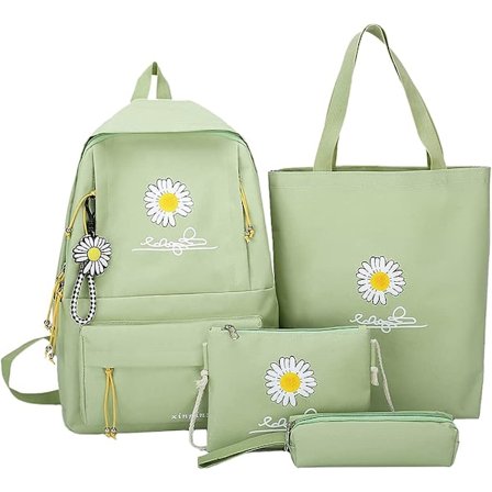 Generisk 4-delt lerretsryggsekk for studenter, jenteskulder, pennveske