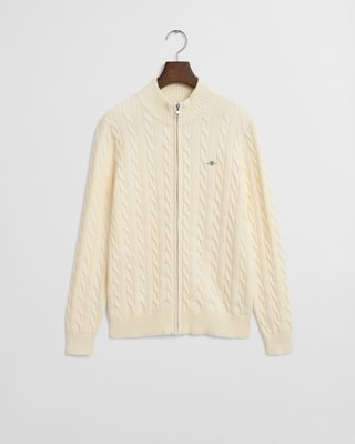GANT - Tenårings bomulls-cardigan med kabelstrikket glidelås cream