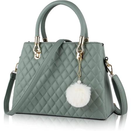 Dame læder håndtaske punge Top håndtag Totes Satchel Quiltet skuldertaske til damer med pompom A916-449 Green