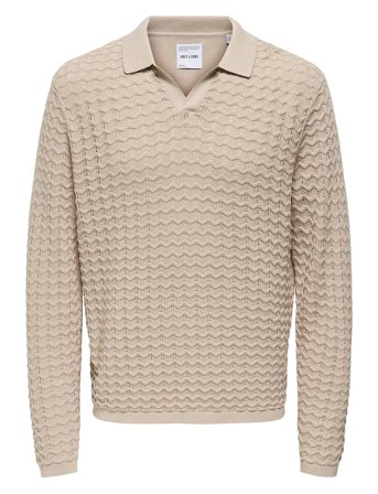 ONLY & SONS Onsantonio Ls 12 Resort Crochet Polo - Beige - M
