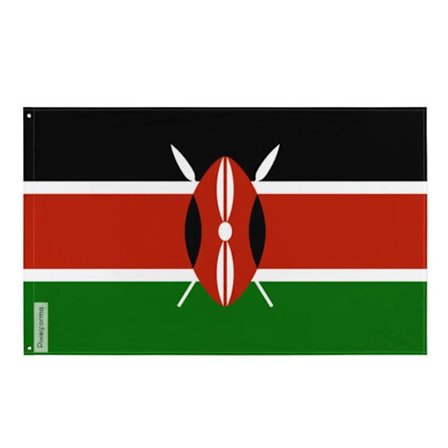 Lippu - Kenya - 90 x 150 cm - Polyester - Painatus kaksipuoleinen - Rautarei'ät