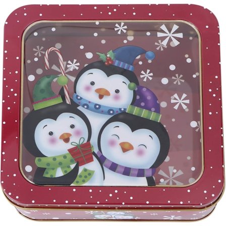 Jouluinen tyhjä peltirasia, neliönmuotoinen karkki- ja keksi säilytyslaatikko, Joulupukki jouluinen keksi peltirasia, Pingviini