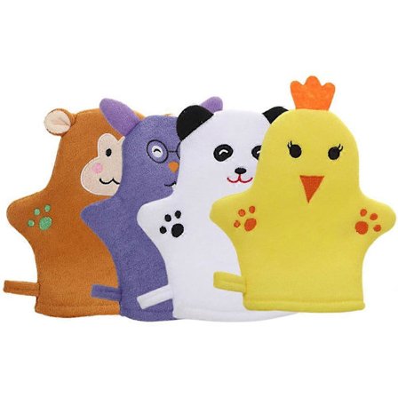 4 stk. Badesvampe Tegneserie Dyr Vaskeklude Eksfolierende Handsker til Skånsom Hud Bad Brusebad Bærbart Badeværelsestilbehør Sjov Renlighed