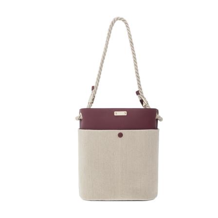 Chloé, Key Medium Bucket Bag Beige, Dames, Maat:ONE Size,linnen
