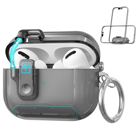 iPhone AirPods 4, pehmeä kuulokekotelo jalustalla, läpinäkyvä musta