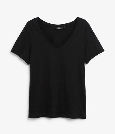 Koszulka basic z dekoltem w serek | Czarne | Kobieta | Kappahl