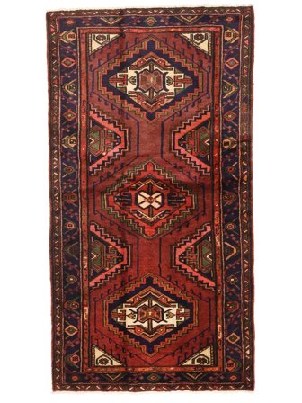 Handgeknüpft Hamadan 107X204 Wollteppich Dunkelrot/Schwarz Klein