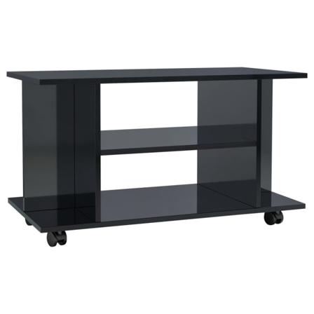 Vidaxl Tv-bänk Med Hjul Högglans Svart 80x40x40 Cm Spånskiva Svart