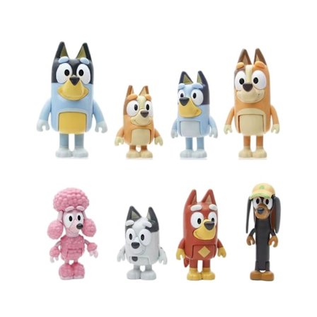 Bluey og familie: Bingo, Bandit og Chili 8-figursett med leddfigurer 2,5 tommer, leker for barn julegaver
