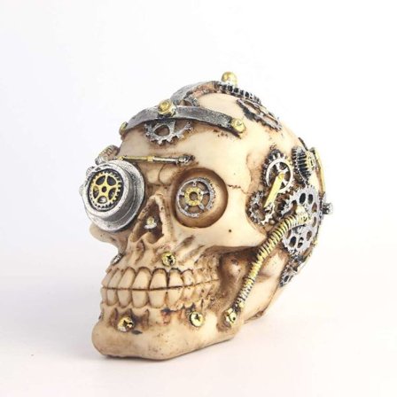 Steampunk Mekanisk Kranie Skulptur i Resin