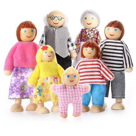 7 stk dukke med klær rollespill dukkehus tredukke for barn