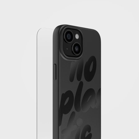 Black No Plastic Phone Case With Screen Protector, Plant-Based Cover, iPhone 15 Plus