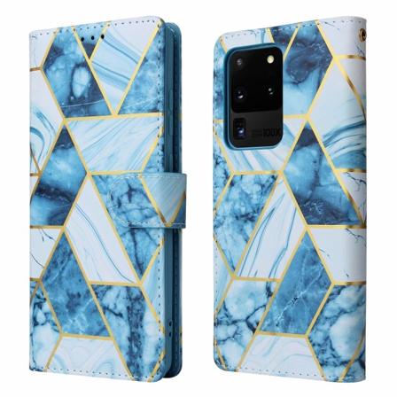 Marble Grid Plånboksfodral till Galaxy S21 Ultra - Blå Blue