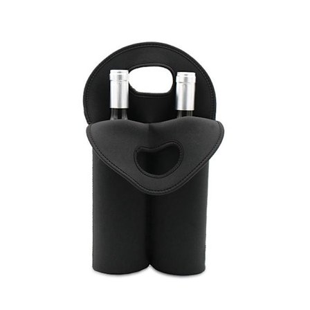 Isolerade flaskhållare, var och en med plats för två flaskor, i svart neopren, för vinflaskor och andra drycker