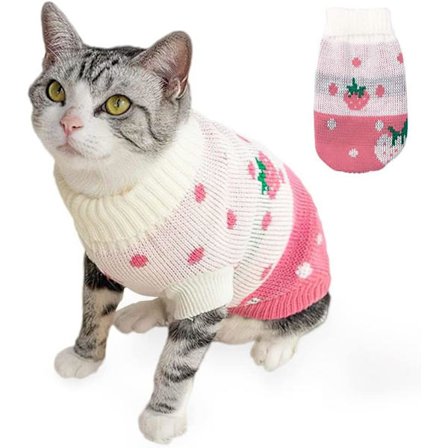 Kattgenser kjæledyrgenser, vinterklær for katt, lett å ta på kattklær, kattetekstiler, kattegenser, kattklær, vinterkattgenser (L)