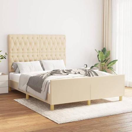 Vidaxl Sängram Med Huvudgavel Gräddvit 140x190 Cm Tyg Kräm