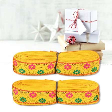 2 stk Broderte Blondebånd Lange 7 meter Bredde 2,5 cm Elegant Bånd for Håndverk Bryllupsdekorasjon Klesproduksjon Gaveinnpakning Gull