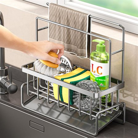 Ställ i rostfritt stål för diskborste, diskmedel och disksvamp