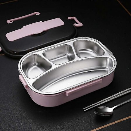Madkasse 304 rustfrit stål rum bento Madkasse 4 Rum til Voksne Rustfrit Stål Isolering Madkasse med Ske og Spisepinde (D-