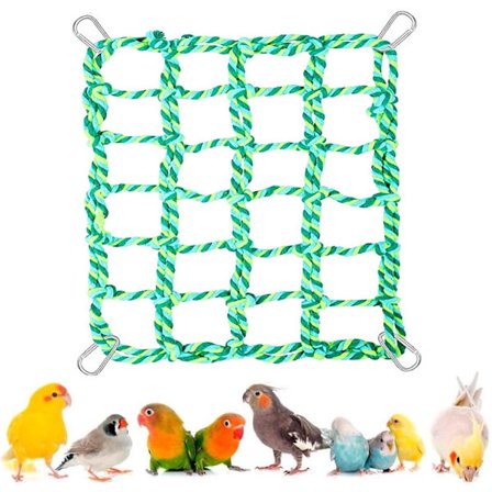 Papegøyesvinge (Grønn 32*25 cm) - med 4 kroker - Fuglesvinge - Klatrenett - Fugleleker - Fugleleke