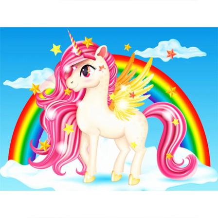 Diamond Painting 5d Diy Diamant Målning Rainbow Unicorn 20x30cm