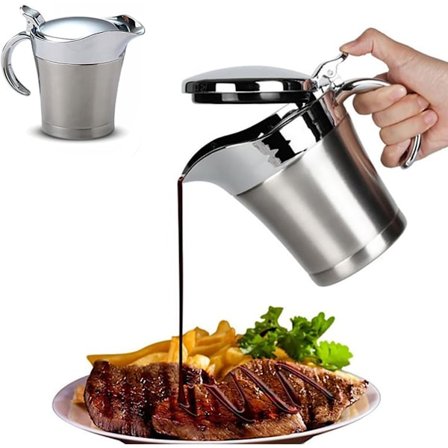 Ruostumattomasta teräksestä valmistettu eristetty kastikekannu kannella – 450 ml / 16 oz kaksiseinäinen eristetty kastikekannu, sopii kuumille ja 