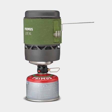 Cocina portátil de gas / cocina de tormenta Primus Lite XL Stove System Fern, 1700 W, con encendido piezoeléctrico integrado + cazo (1 litro), + Gas 