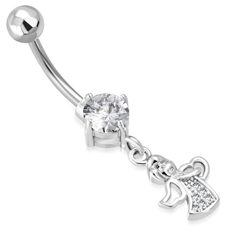 Navelpiercing Navel Piercing i Kirurgiskt Stål 316L i Silver Färg - Amor / Cupido med Klara CZ Kristaller