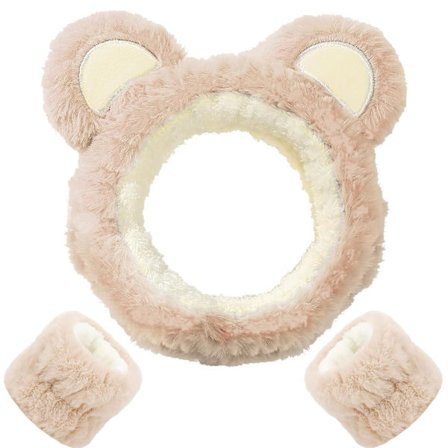 Ansigtsrensningspandebånd og håndledsbånd sæt, søde bjørneøre pandebånd til vask af ansigt makeup pandebånd ansigtspandebånd håndledsbånd