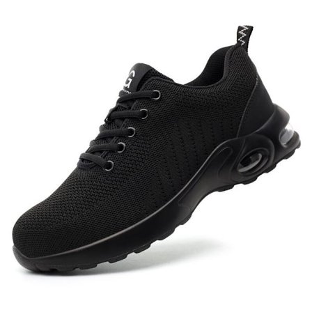 Air Cushion Sikkerhedssko Mænd Kvinder Letvægtssneakers Skridsikre Åndbare Arbejde Snørebånd Ståltå Sorte Sko Størrelse 43