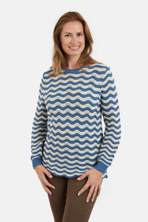 SIGNATURE - Langærmet Strik - Blå / Beige - Stribet