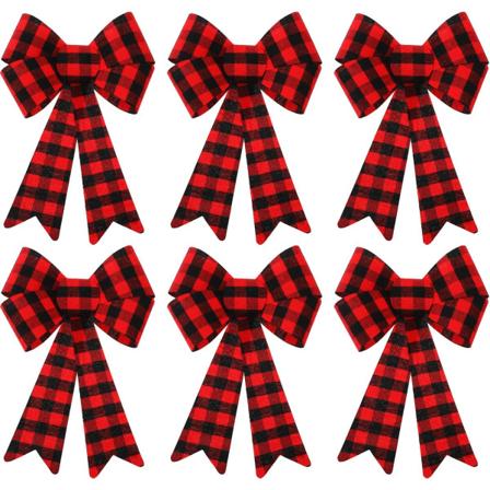 6 kpl Suuria Jouluseppele-Jousia Buffalo Plaid -Joulujousia