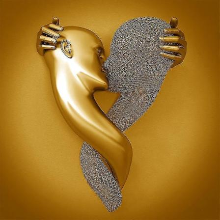 Gull Fd30 40x40cm Kjærlighetshjerte Grå - 3D Kunstvegg Metallfigur Skulptur Par Henger Maleri Hom Z36