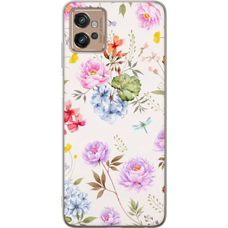 Kompatibelt Mobildeksel til Motorola Motorola Moto G32 Blomstrete mønster med håndmalte blomster, sommerfugler og insekter i romantisk skandinavisk