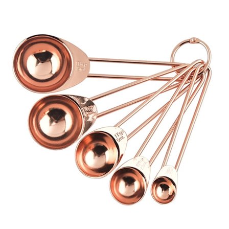 Rustfritt stål Rose gull Måleskjeer Kopper Sett Gravert markeringslinjal Skala Stablebar spiseskje Kjøkken Matlaging Baking Matprosesseringsverktøy