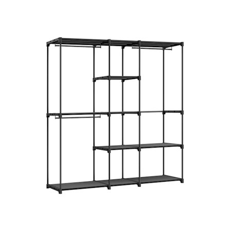 Rootz Portable Black Open Garderob - Klädställ - Garderober - Stålram - Hyllor i non-woven tyg - Plastkopplingar - 43 cm x 182 cm x 182 cm - Lättvikt