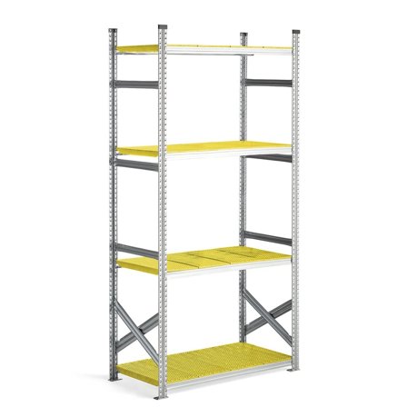 Reol grunnseksjon med gule plasthyller, 2500x1200x600 mm