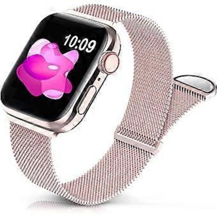 Metallband i rostfritt stål kompatibelt med Apple Watch-band 38 mm 40 mm 41 mm 42 mm 44 mm 45 mm, roséguldögla justerbart armband med magnetisk 