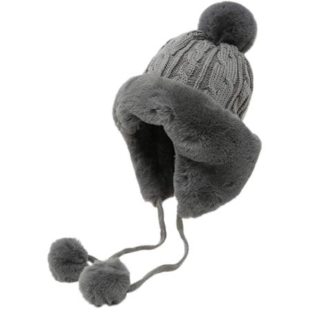 Vintermössa för kvinnor med öronlappar, varm päls skidmössa - Mysig och snygg, grå, One Size