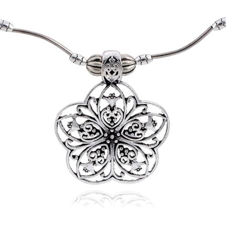 3 stk Vintage Etnisk Stil Hængende Halskæde Geometrisk Hul Blomst Halskæder Til Kvinder (sølv)