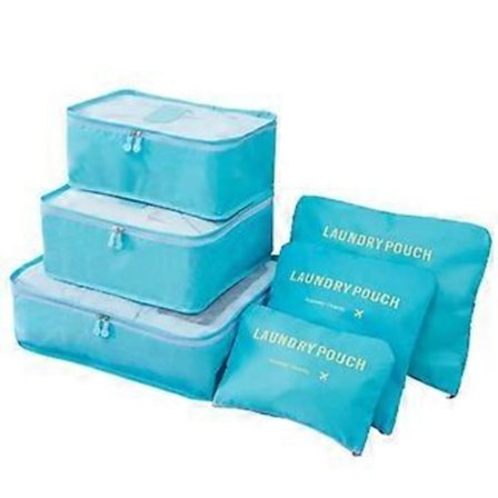 6-pack Resväska Organiseringsset - Lättvikts Zip-påsar för Hemma- och Resor (Himmelsblå)