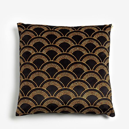 Samettinen mustakultainen tyyny, 45x45 cm, koristetyyny