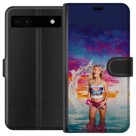 Kompatibel Tegnebogsetui til Google Pixel 6a Blond kvinde i farverigt strandtøj, der leger i havet ved solnedgang