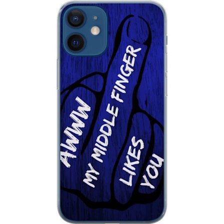 Kompatibelt Mobildeksel til Apple iPhone 12 mini Mørk typografisk illustrasjon med hjerteform og budskap om vennskap mot dyp blå tretekstur