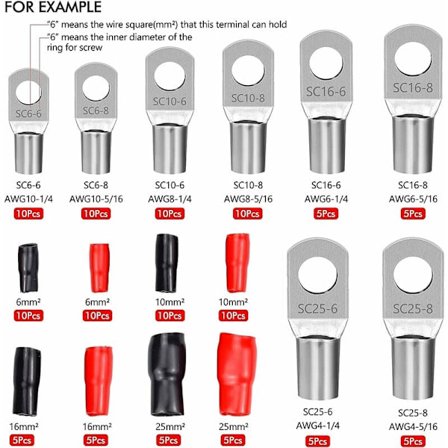 120 stykker crimp lug-sett, elektriske bilterminaler med crimp-batteri